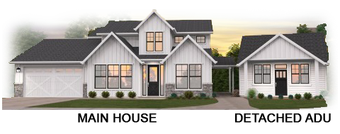 a main house with a detached ADU to the right