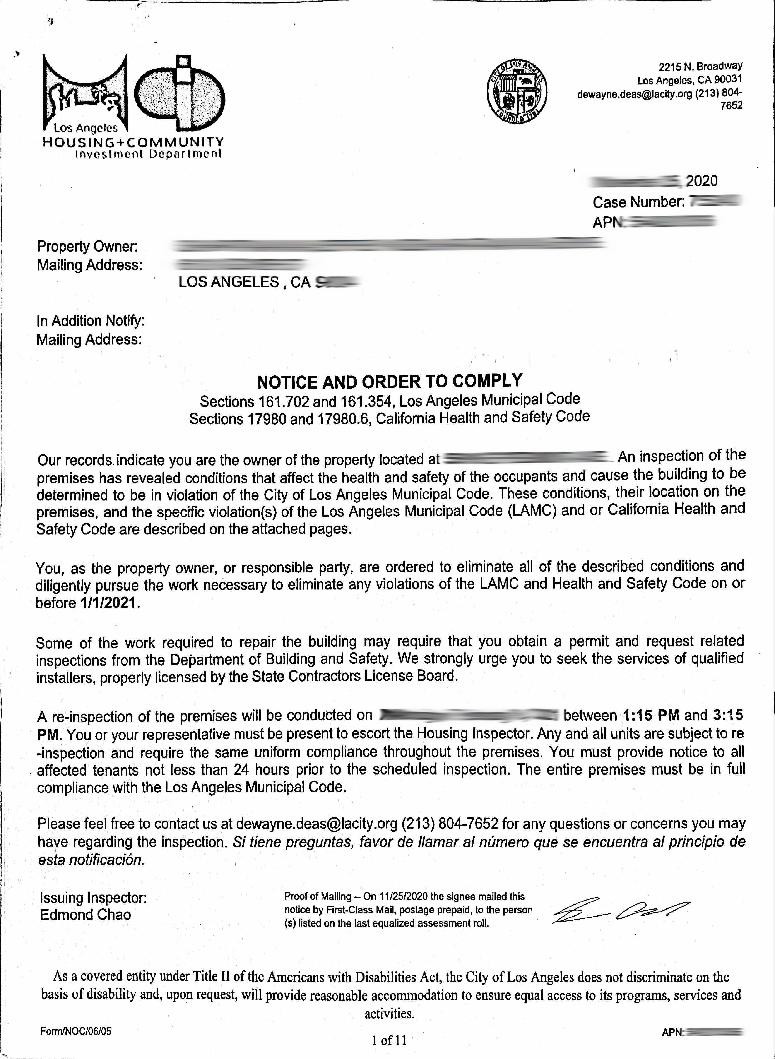 Notice and Order to Comply