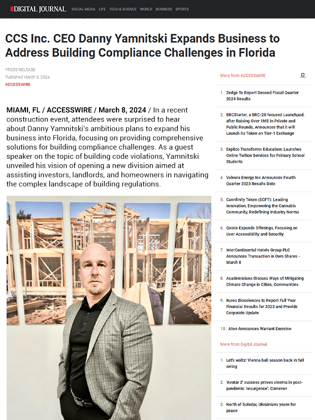 CEO Danny Yamnitski Expands Business to Address Building Compliance Challenges in Florida
